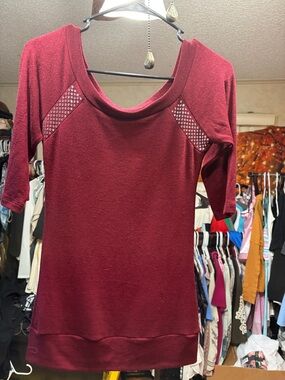 In Joy Clothing Burgundy Rhinestone Y2K Off Shoulder Top USA Made
